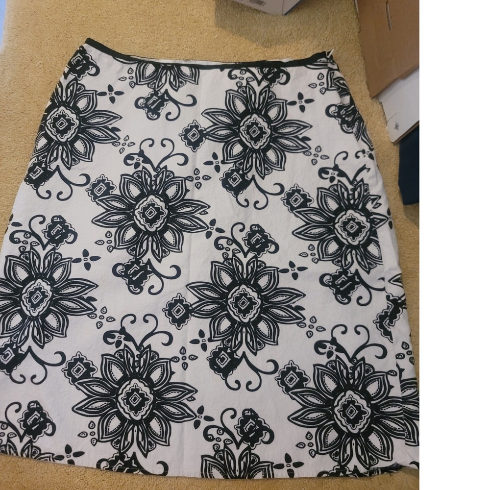 Cato Woman Floral Print A-Line Skirt Elegant Casual Black White 14/16W